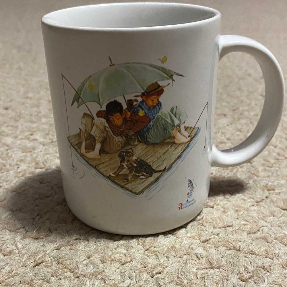 Norman Rockwell fisherman’s paradise 1987 vintage mug museum collection inc